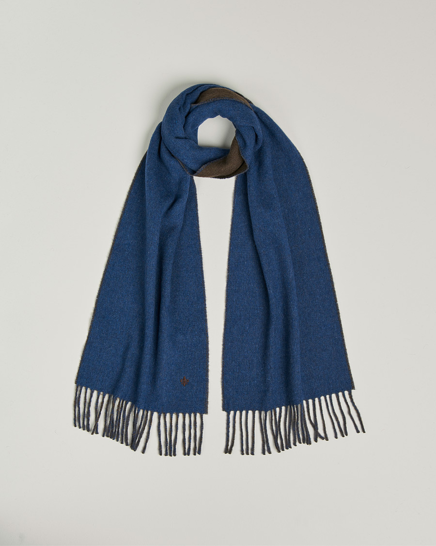 Uomini | Morris Double Face Wool Scarf Blue/Brown | Morris | Double Face Wool Scarf Blue/Brown