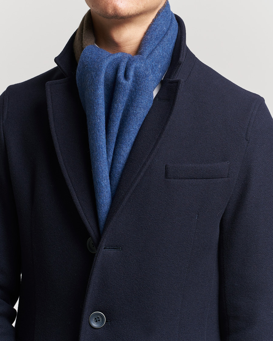 Uomini | Morris Double Face Wool Scarf Blue/Brown | Morris | Double Face Wool Scarf Blue/Brown