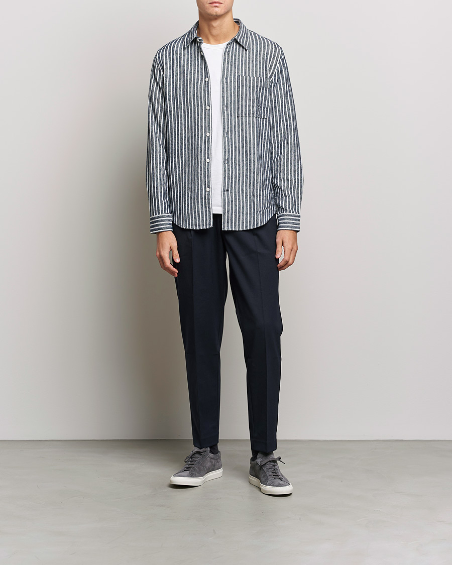 Uomini | Camicie | NN07 | Arne Flannel Striped Shirt Blue/White