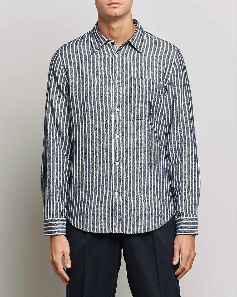 Uomini | Camicie | NN07 | Arne Flannel Striped Shirt Blue/White