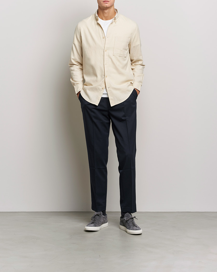 Uomini | Camicie | NN07 | Arne Brushed Flannel Shirt Ecru