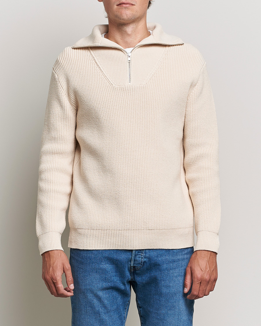 Uomini | Maglieria | NN07 | Roman Merino Heavy Knitted Half Zip Off White