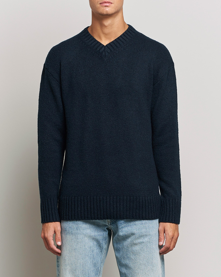Uomini | Maglieria | NN07 | Grayson Knitted V-Neck Sweater Navy