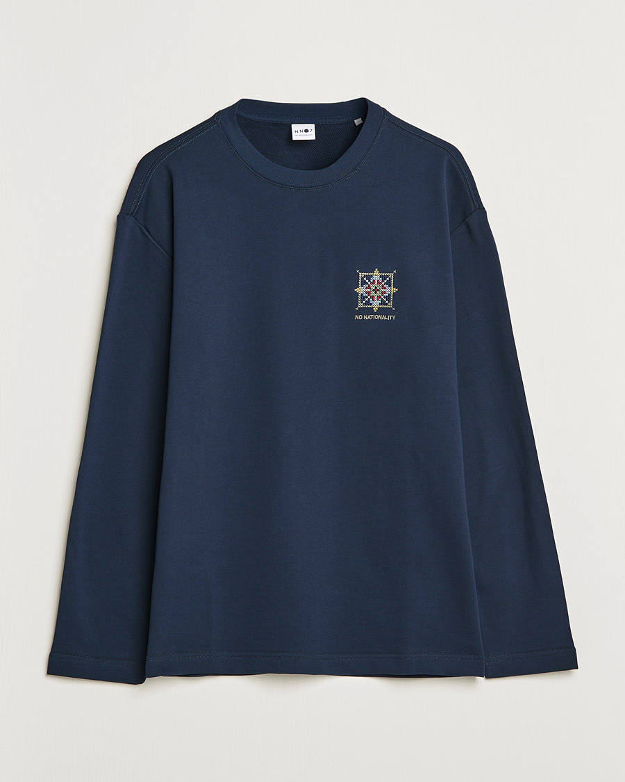 Uomini | T-shirt | NN07 | Alan Heavy Logo Long Sleeve T-Shirt Navy