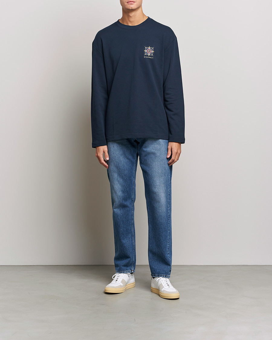 Uomini | T-shirt | NN07 | Alan Heavy Logo Long Sleeve T-Shirt Navy