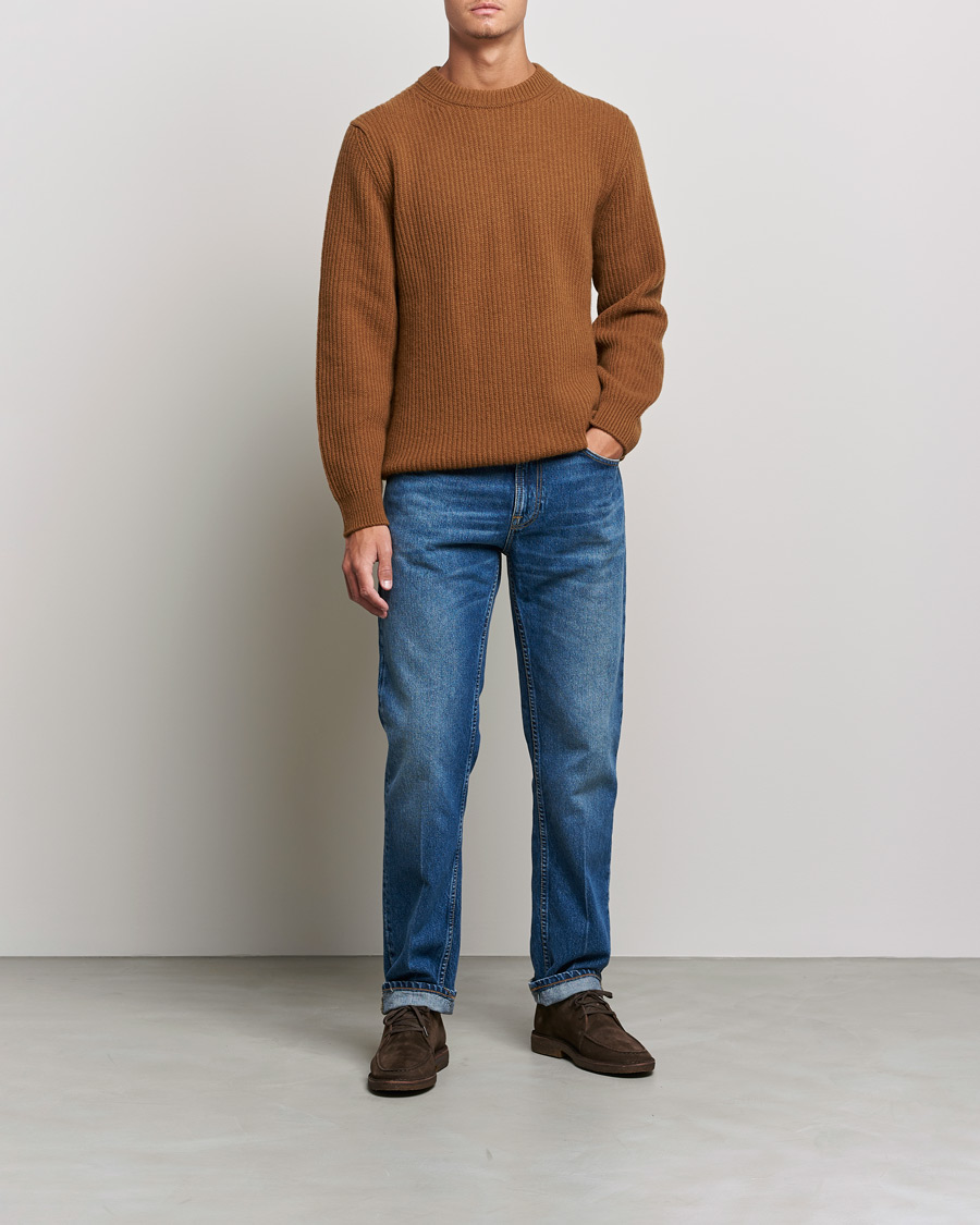 Uomini | Maglieria | Nudie Jeans | August Wool Rib Knitted Sweater Oak