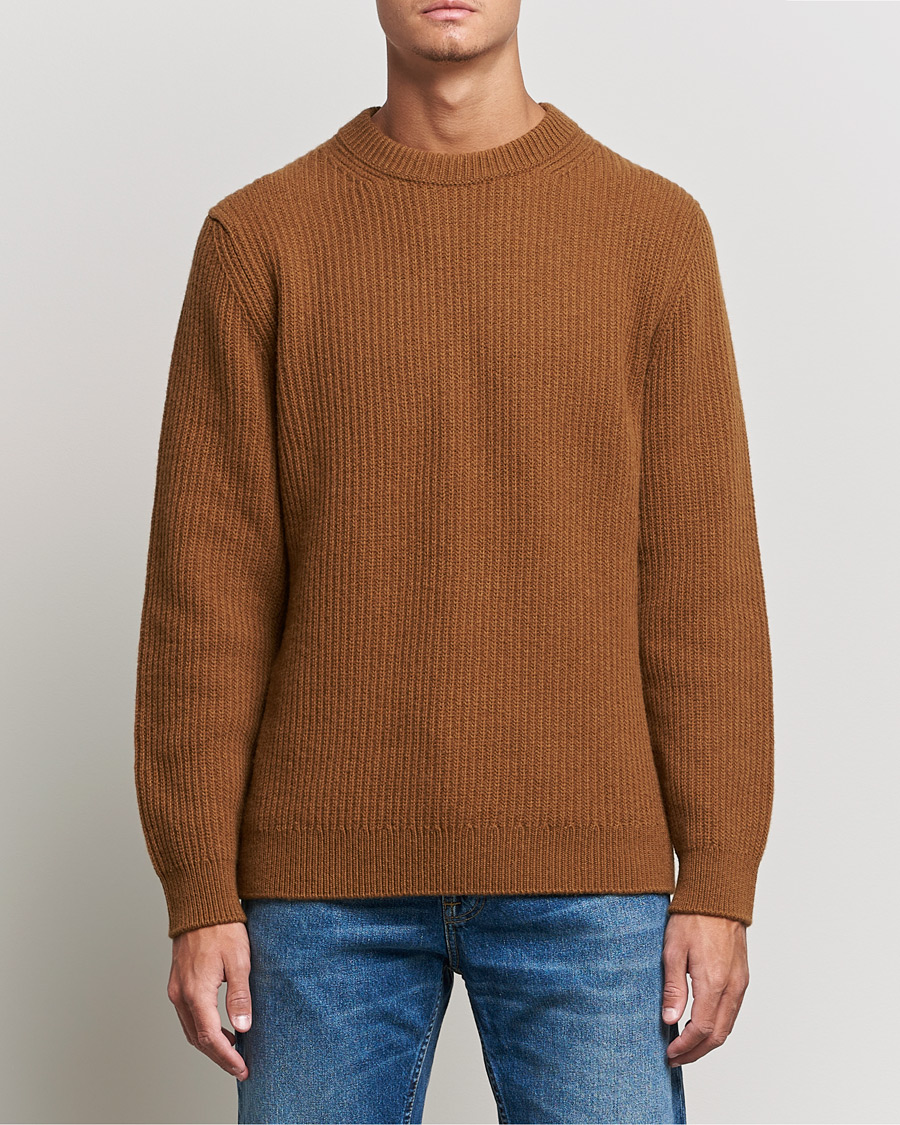 Uomini | Maglieria | Nudie Jeans | August Wool Rib Knitted Sweater Oak