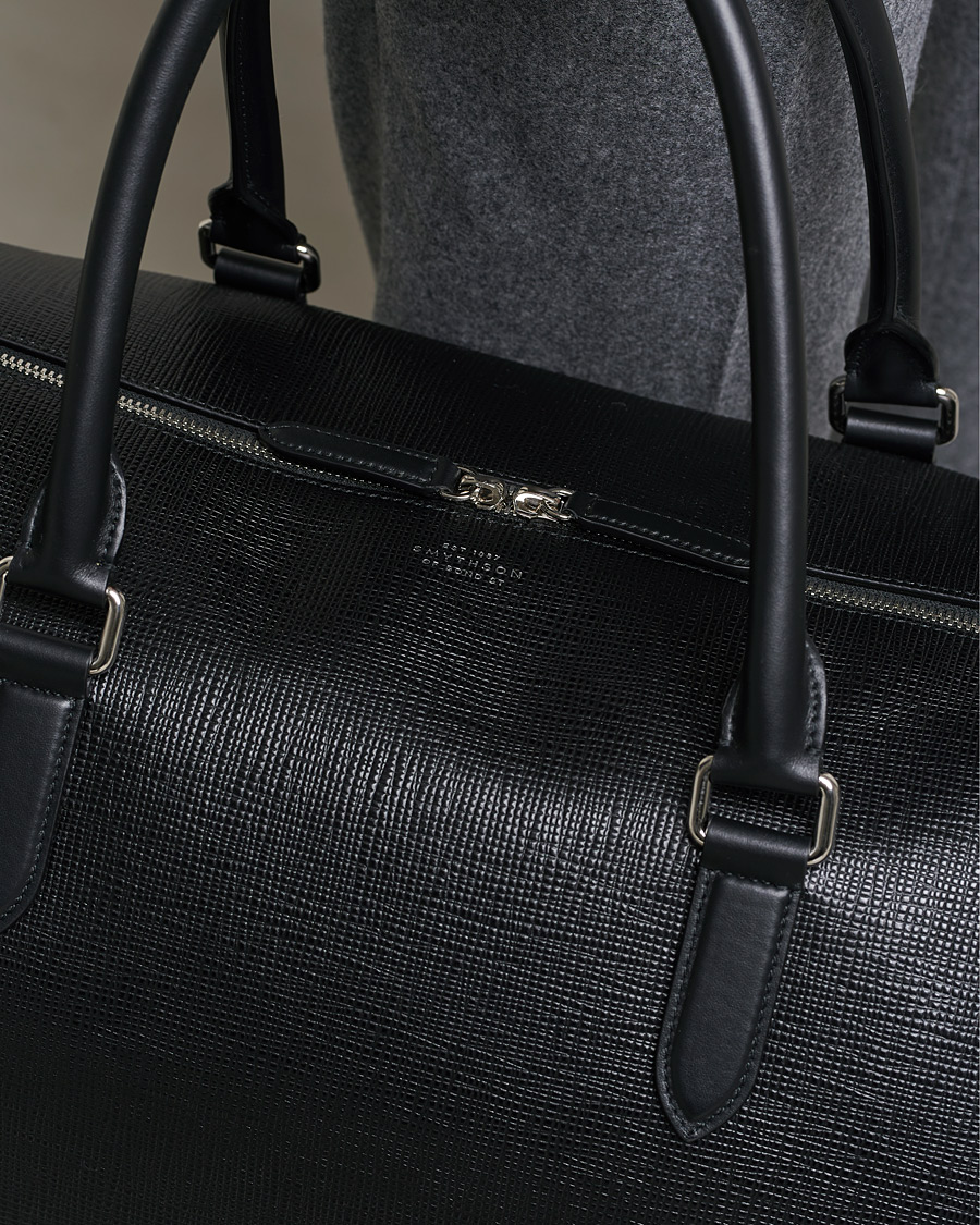 Uomini | Smythson Panama Leather Weekendbag Black | Smythson | Panama Leather Weekendbag Black