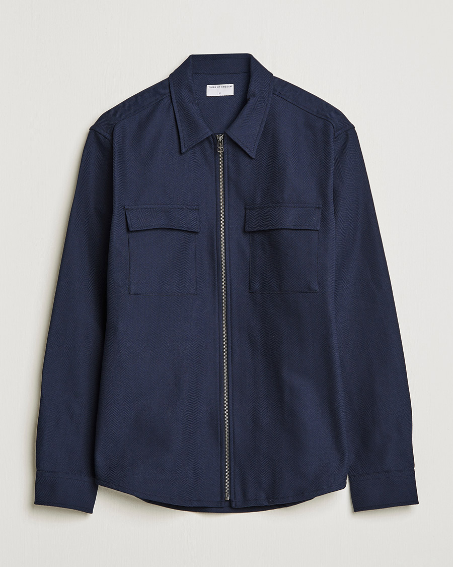 Uomini | Camicie | Tiger of Sweden | Noel P Herringbone Shirt Night Blue