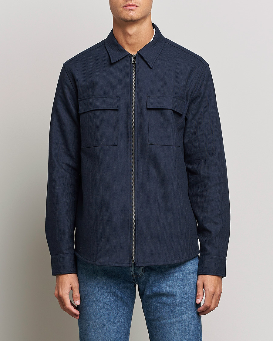 Uomini | Camicie | Tiger of Sweden | Noel P Herringbone Shirt Night Blue