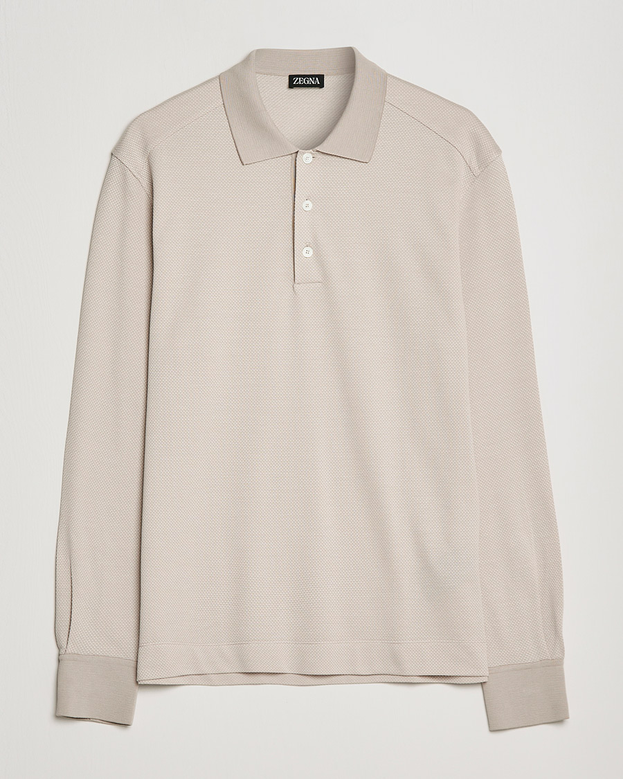 Uomini | Maglieria | Zegna | Cotton/Silk Long Sleeve Polo Beige