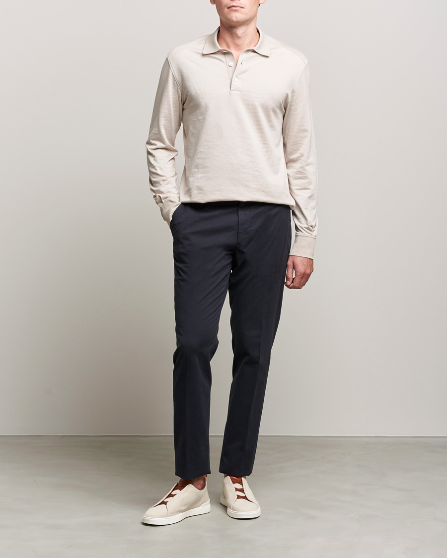 Uomini | Maglieria | Zegna | Cotton/Silk Long Sleeve Polo Beige