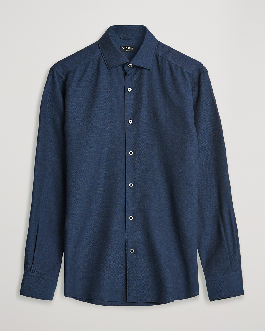 Uomini | Camicie | Zegna | Cotton/Cashmere Casual Shirt Dark Blue