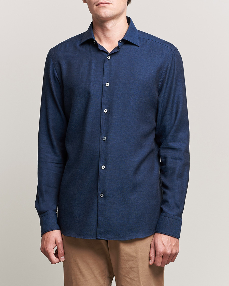 Uomini | Camicie | Zegna | Cotton/Cashmere Casual Shirt Dark Blue