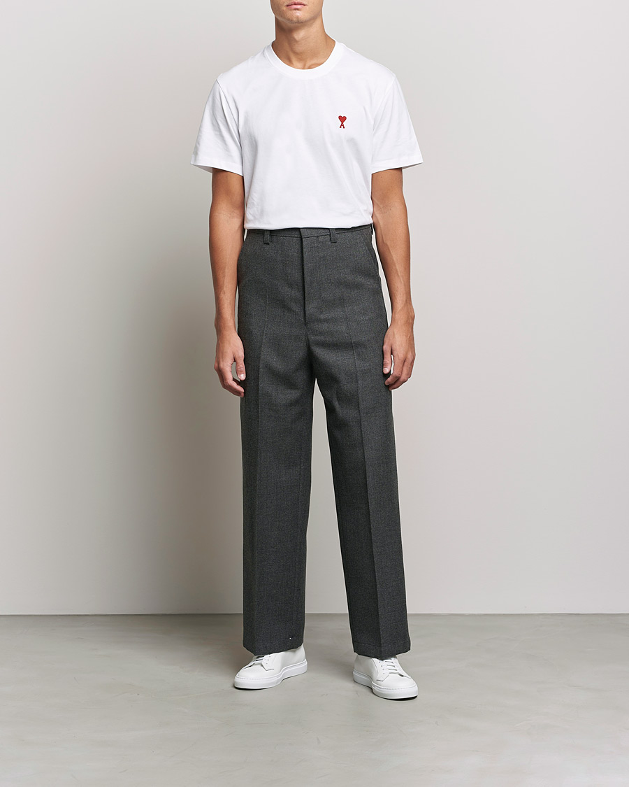 Uomini | Pantaloni | AMI | Large Fit Wool Trousers Dark Grey