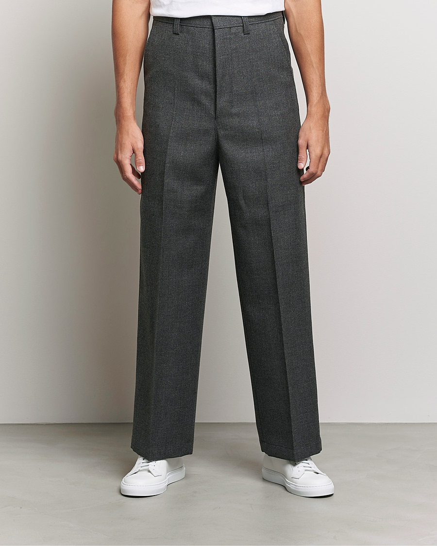 Uomini | Pantaloni | AMI | Large Fit Wool Trousers Dark Grey