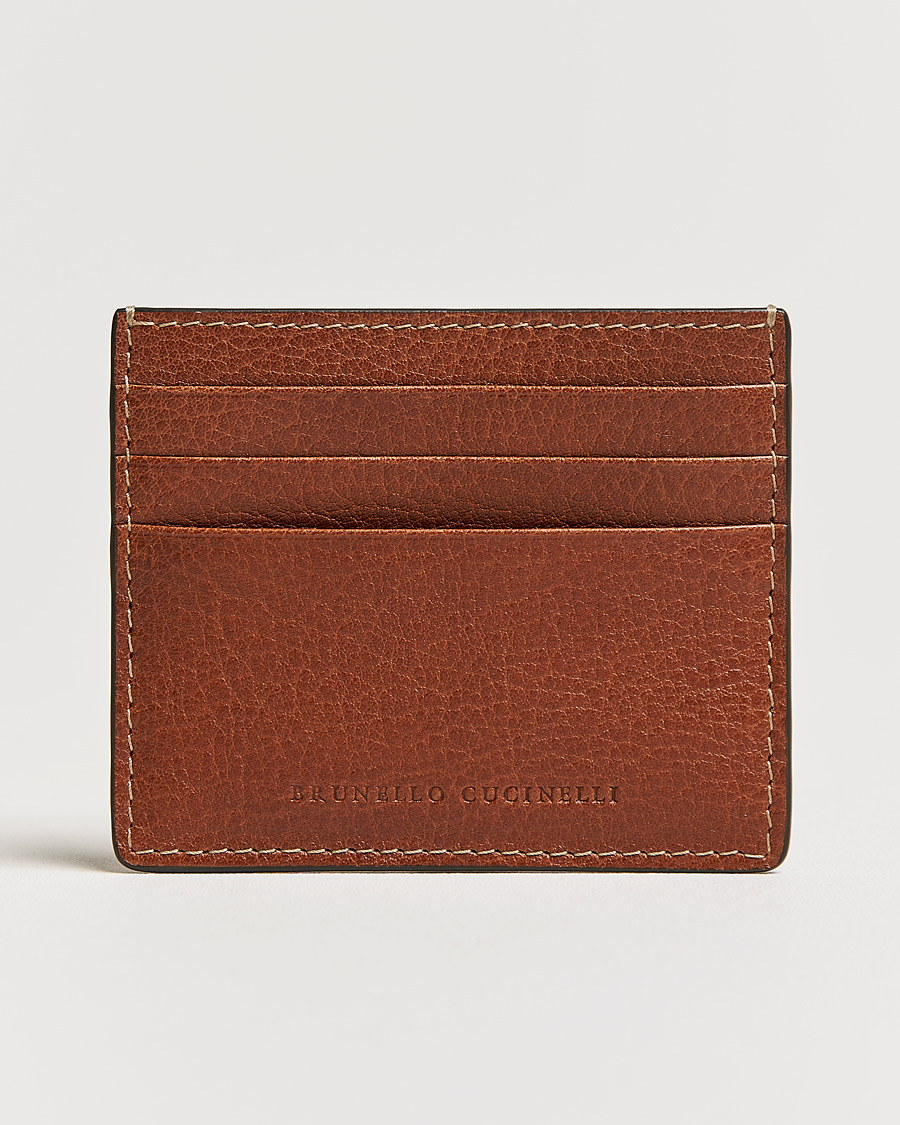 Uomini | Brunello Cucinelli Grain Leather Card Holder Cognac | Brunello Cucinelli | Grain Leather Card Holder Cognac