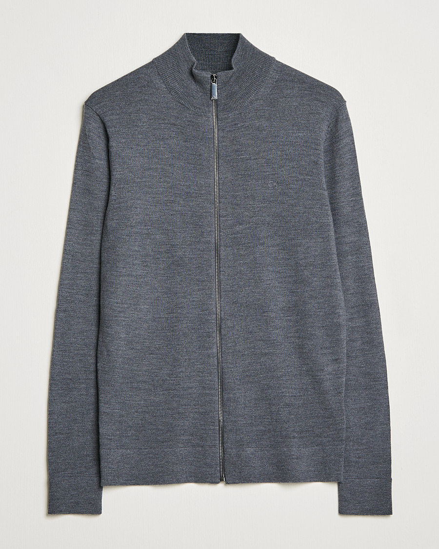 Uomini | Maglieria | Calvin Klein | Superior Wool Full Zip Sweater Dark Grey Heather