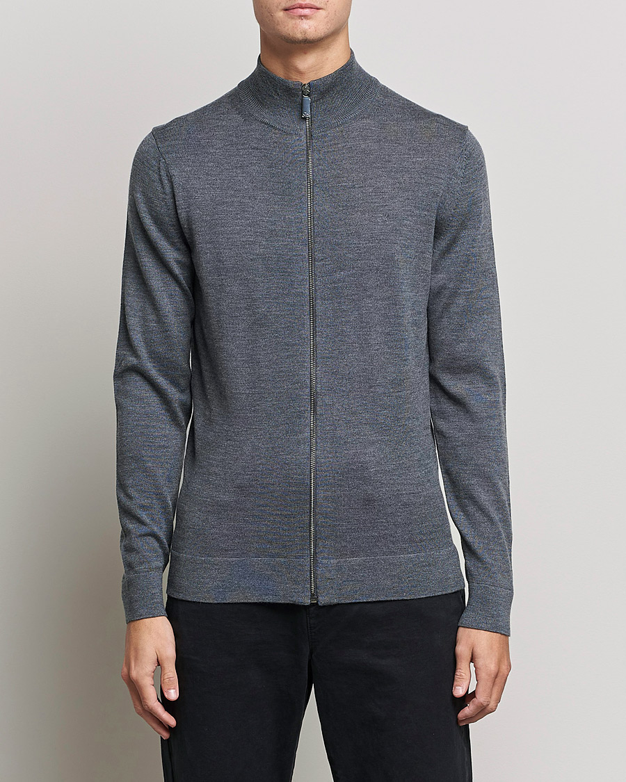 Uomini | Maglieria | Calvin Klein | Superior Wool Full Zip Sweater Dark Grey Heather