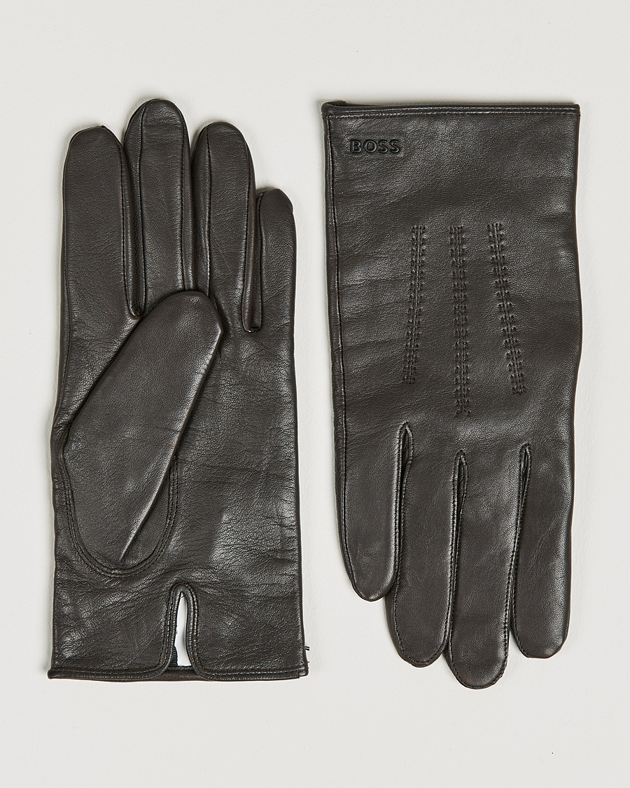 Uomini | Hainz Leather Gloves Medium Brown | BOSS BLACK | Hainz Leather Gloves Medium Brown