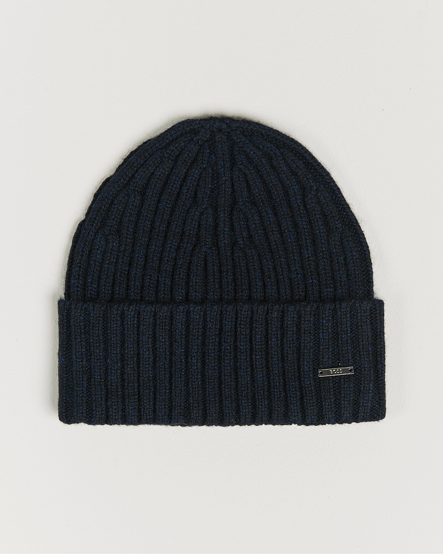 Uomini | Lino Cable Knitted Beanie Dark Blue | BOSS BLACK | Lino Cable Knitted Beanie Dark Blue