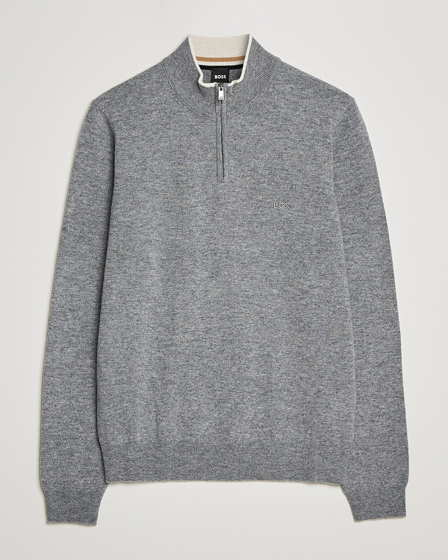 Uomini | Maglieria | BOSS BLACK | Barlo Lambswool Half Zip Silver
