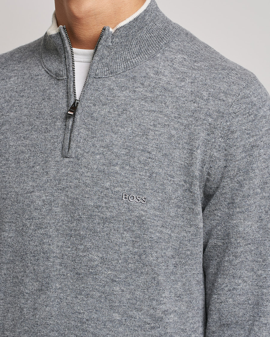 Uomini | Maglieria | BOSS BLACK | Barlo Lambswool Half Zip Silver