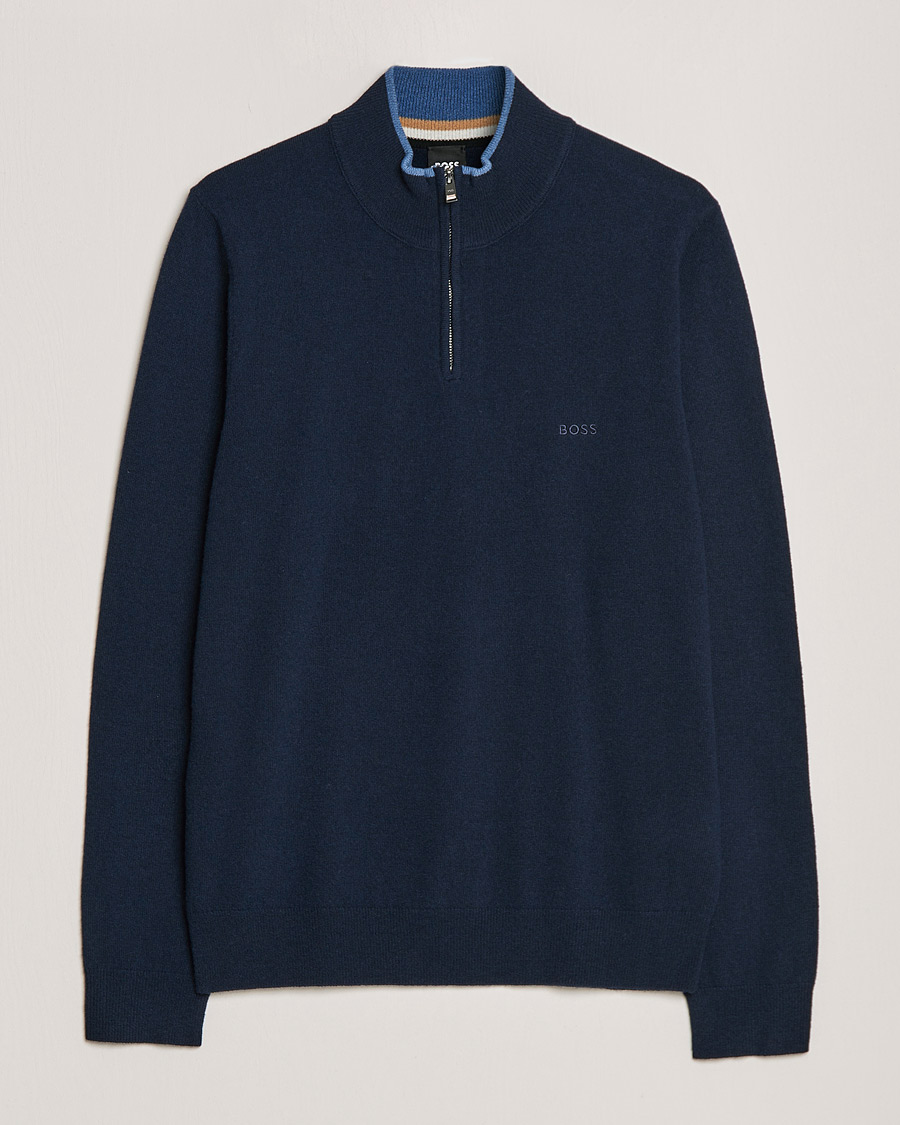 Uomini | Maglieria | BOSS BLACK | Barlo Lambswool Half Zip Dark Blue
