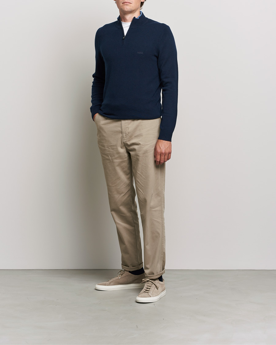 Uomini | Maglieria | BOSS BLACK | Barlo Lambswool Half Zip Dark Blue