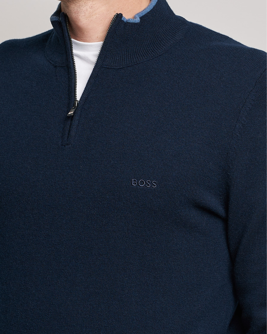 Uomini | Maglieria | BOSS BLACK | Barlo Lambswool Half Zip Dark Blue