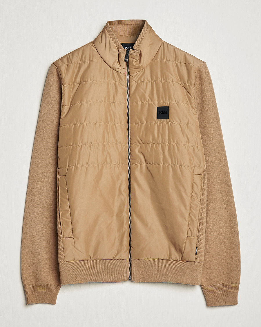 Uomini | Maglieria | BOSS BLACK | BOSS Lavando Hybrid Full Zip Medium Beige