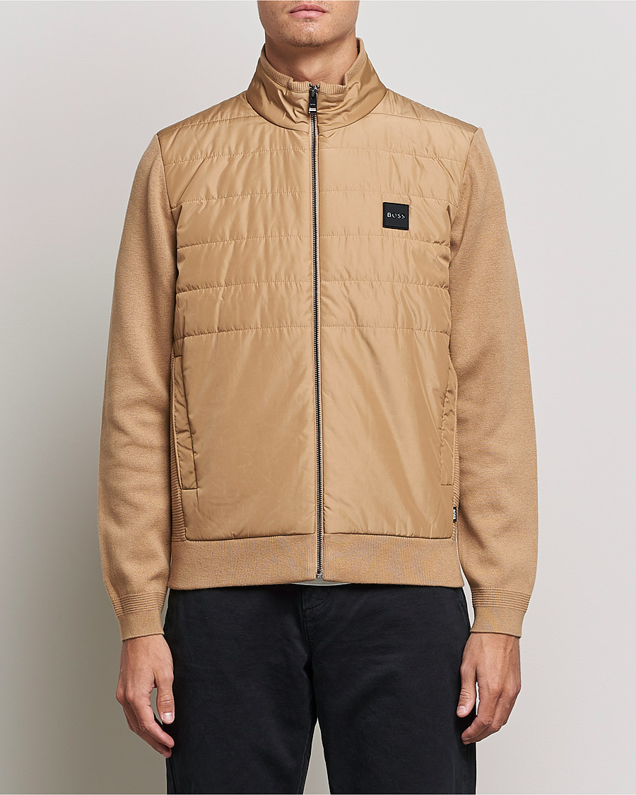 Uomini | Maglieria | BOSS BLACK | BOSS Lavando Hybrid Full Zip Medium Beige