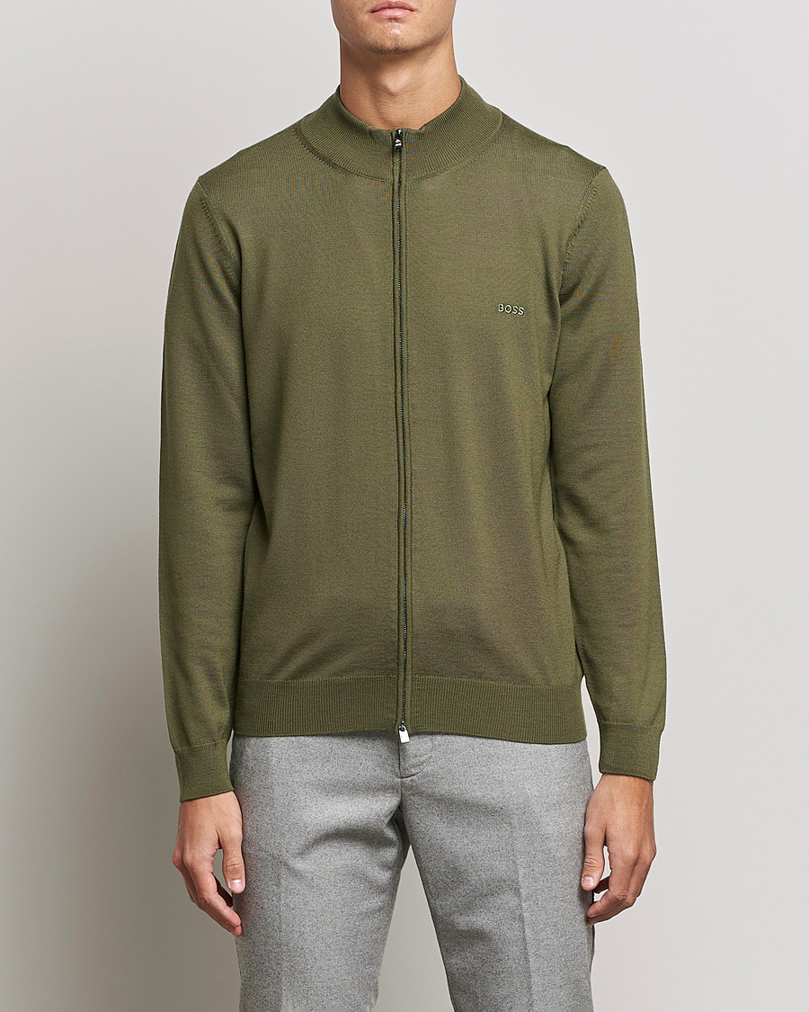 Uomini | Maglieria | BOSS BLACK | Balonso Full Zip Sweater Open Green