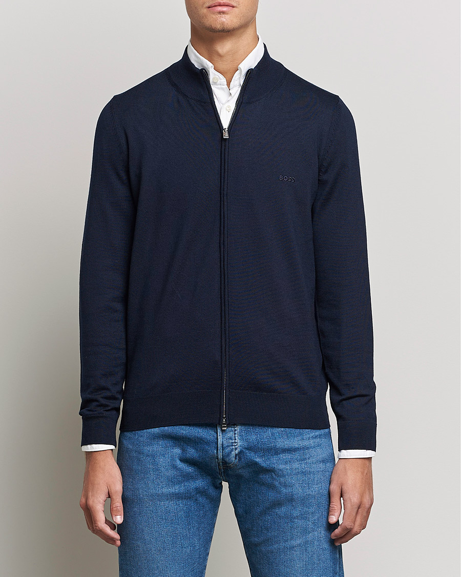 Uomini | Maglieria | BOSS BLACK | Balonso Full Zip Sweater Dark Blue