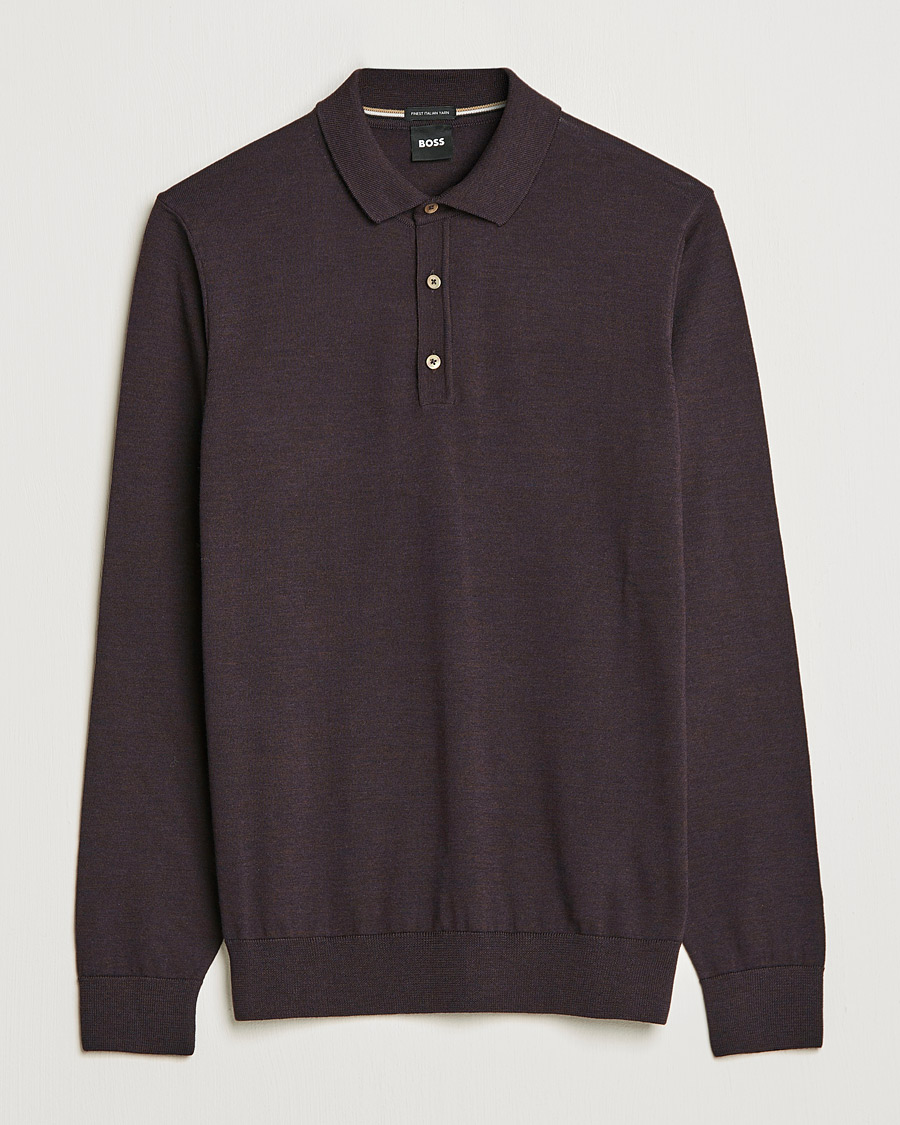 Uomini | Maglieria | BOSS BLACK | Lancione Merino Knitted Polo Medium Brown