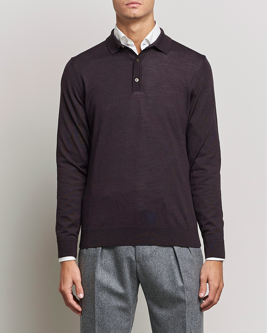 Uomini | Maglieria | BOSS BLACK | Lancione Merino Knitted Polo Medium Brown