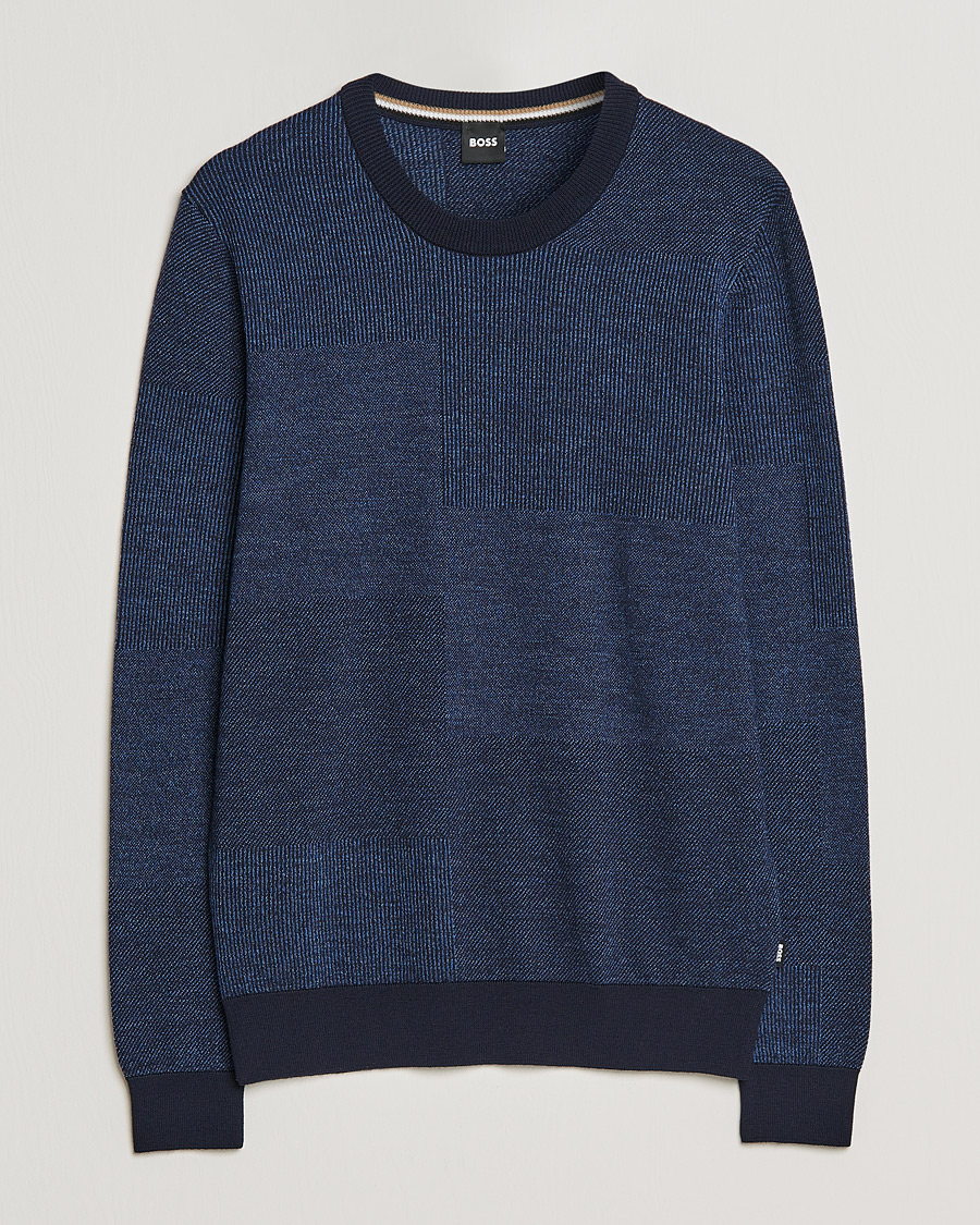 Uomini | Maglieria | BOSS BLACK | Leugenio Strucktured Block Sweater Dark Blue