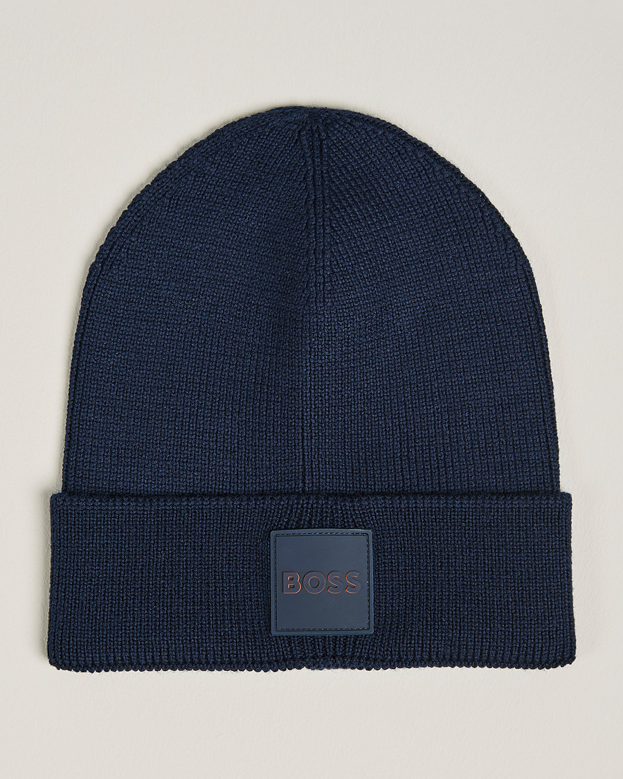 Uomini | BOSS Casual Foxxy Logo Beanie Dark Blue | BOSS ORANGE | BOSS Casual Foxxy Logo Beanie Dark Blue