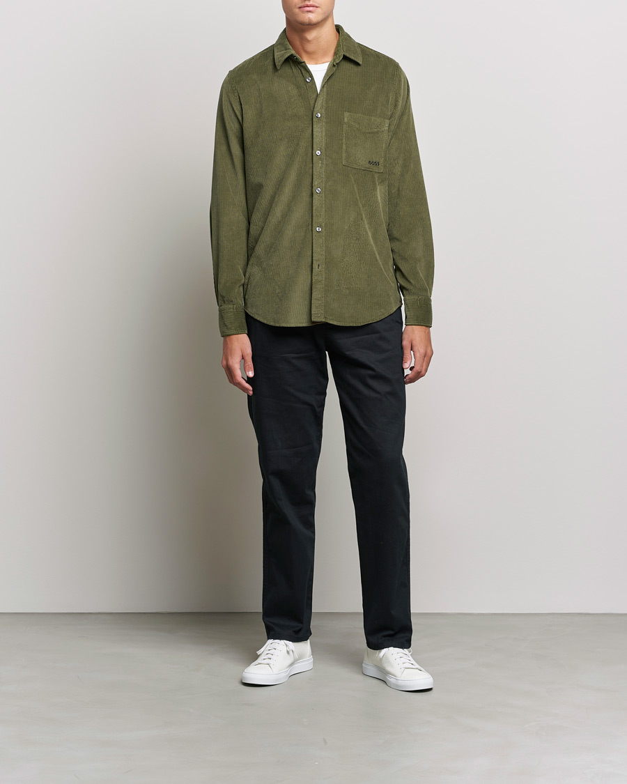 Uomini | Camicie | BOSS ORANGE | Relegant Corduroy Shirt Dark Green