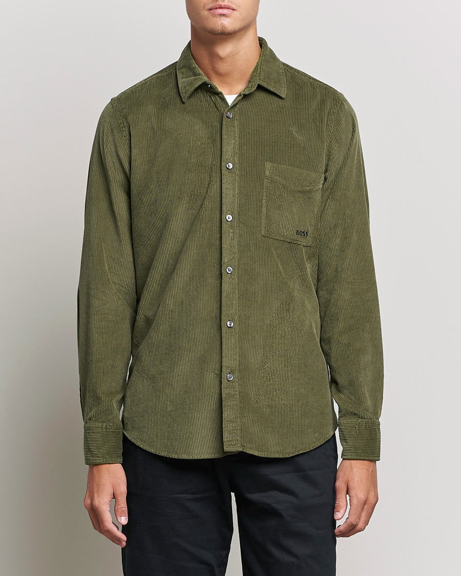 Uomini | Camicie | BOSS ORANGE | Relegant Corduroy Shirt Dark Green
