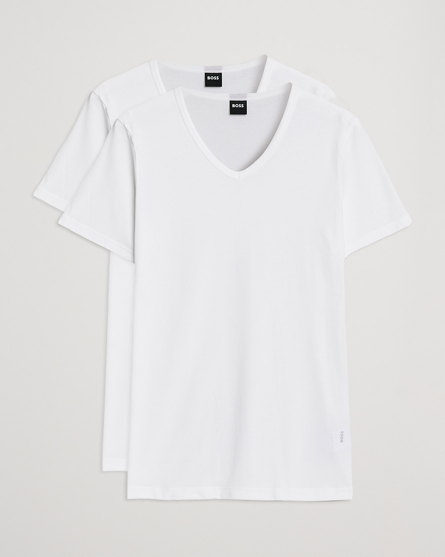 Uomini | T-shirt | BOSS BLACK | 2-Pack V-Neck Slim Fit T-Shirt White