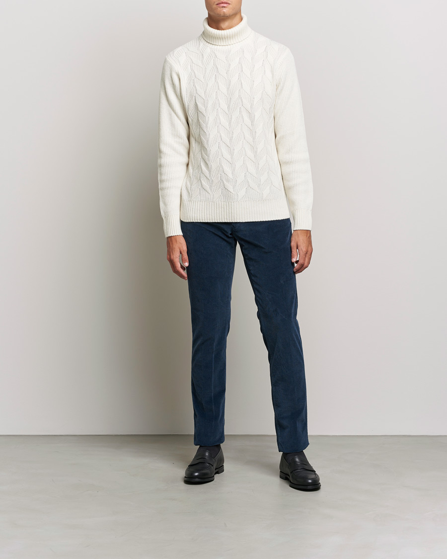 Uomini | Pantaloni | Incotex | Slim Fit Leisure Cord Slacks Dark Blue