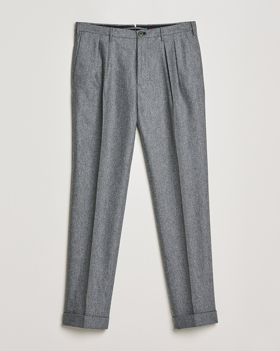 Uomini | Pantaloni | Incotex | Pleated Flannel Trousers Grey Melange
