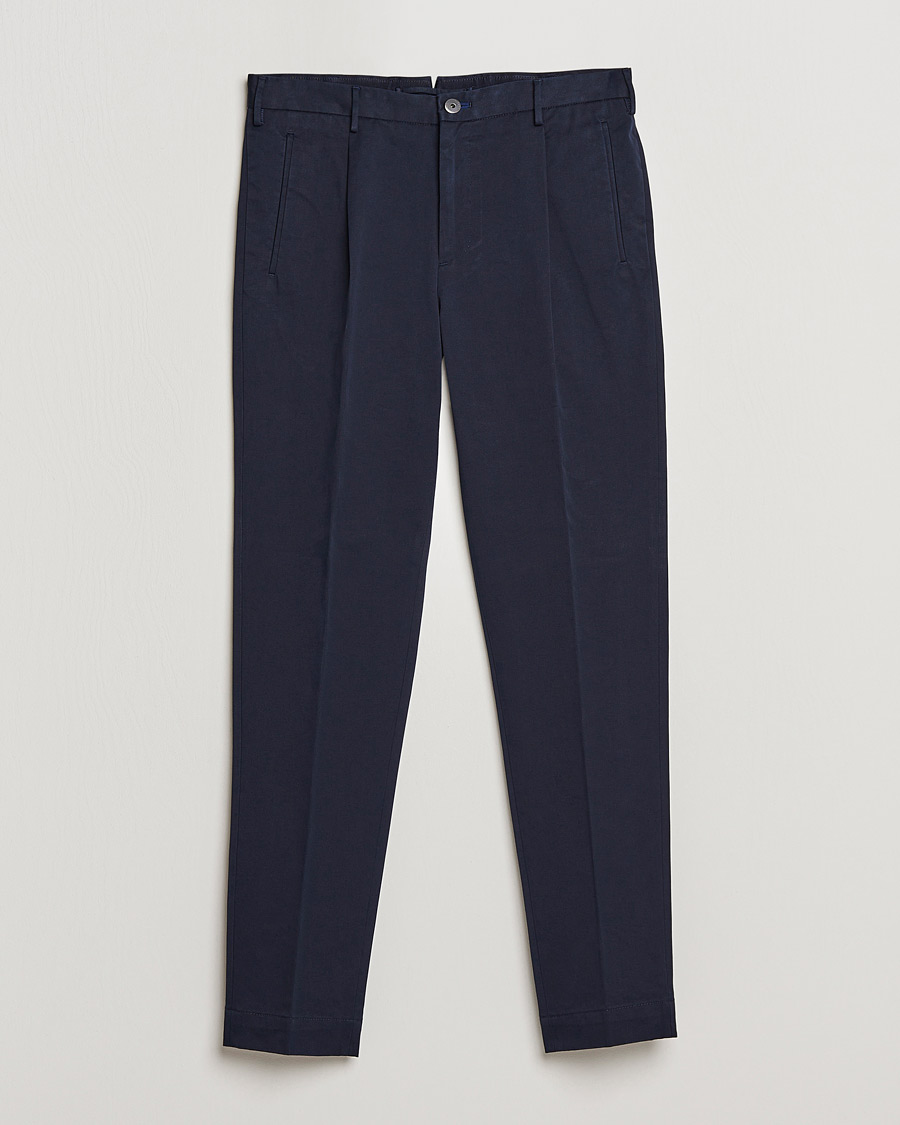Uomini | Pantaloni | Incotex | Pleated Cotton Stretch Chinos Navy