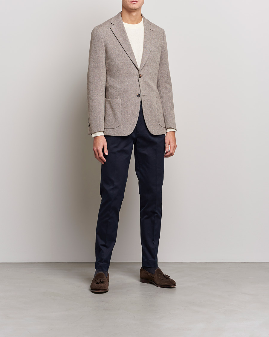 Uomini | Pantaloni | Incotex | Pleated Cotton Stretch Chinos Navy