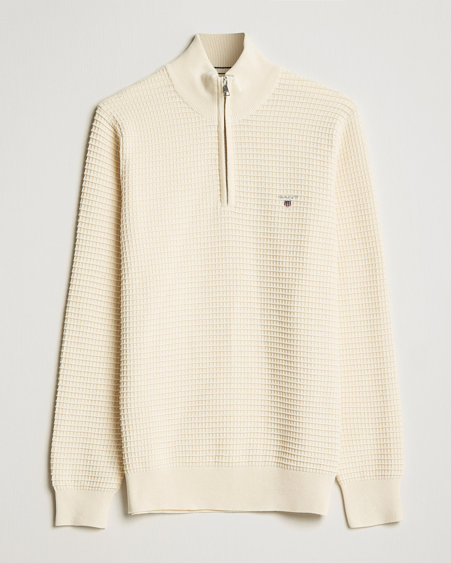Uomini | Maglieria | GANT | Cotton Texture Half Zip Cream