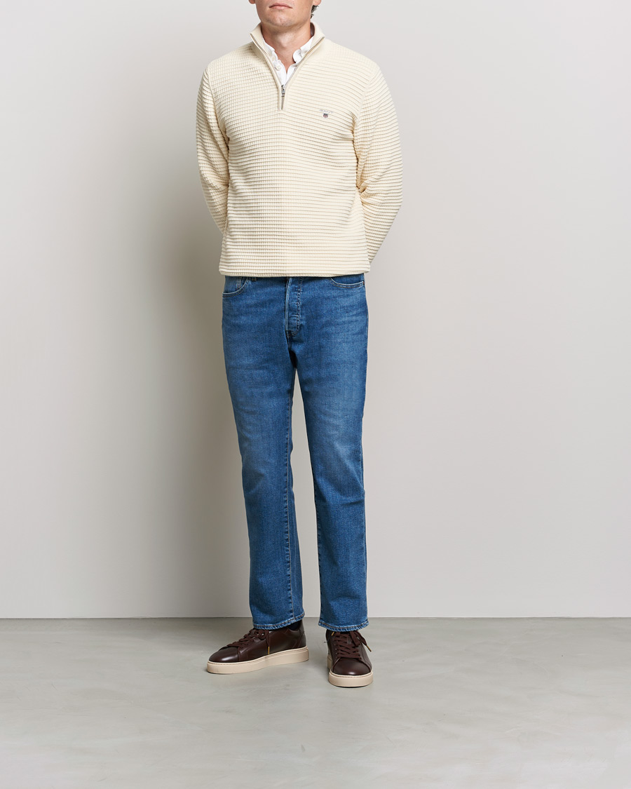Uomini | Maglieria | GANT | Cotton Texture Half Zip Cream