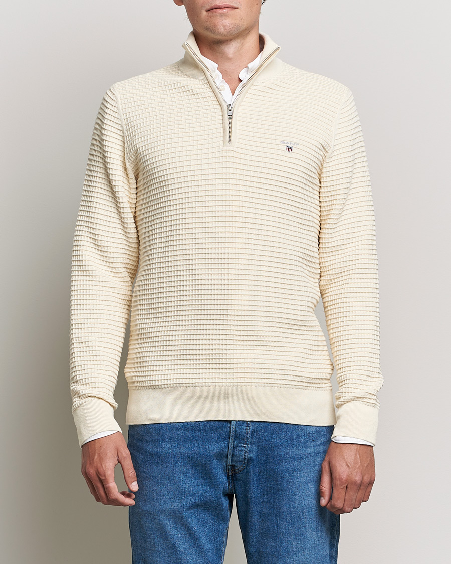 Uomini | Maglieria | GANT | Cotton Texture Half Zip Cream