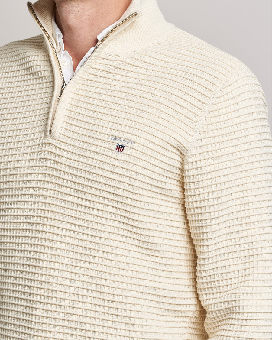Uomini | Maglieria | GANT | Cotton Texture Half Zip Cream