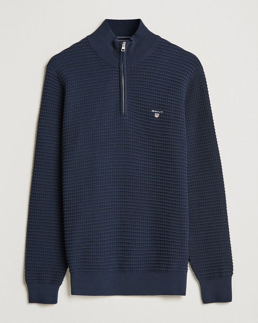 Uomini | Maglieria | GANT | Cotton Texture Half Zip Evening Blue